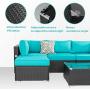 Walsunny 7pcs Patio Outdoor Furniture Sets,Low Back All-Weather Rattan Sectional Sofa with Tea Table&Washable Couch Cushions&Ottoman (Black Rattan)(Blue)