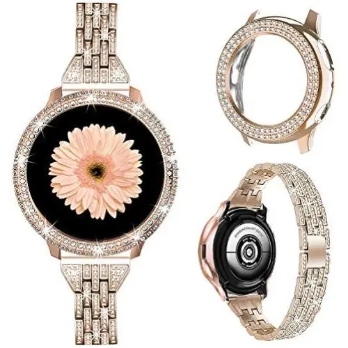 Mosonio Compatible with Galaxy Active 2 Watch Band with Case Women, Jewelry Replacement Metal Wristband Strap with Bling PC Protective Cover for Samsung Active 2 Watch Band 44mm(Rose Gold, 44mm) Mosonio Compatible with Galaxy Active 2 Watch Band with Case Women, Jewelry Replacement Metal Wristband Strap with Bling PC Protective Cover for Samsung Active 2 Watch Band 44mm(Rose Gold, 44mm)