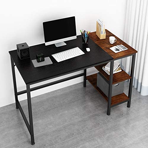 JOISCOPE Home Office Computer Desk,Small Study Writing Desk with Wooden Storage Shelf,2-Tier Industrial Morden Laptop Table with Splice Board,47 inches(Black Oak Finish)