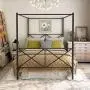 JURMERRY Metal Canopy Bed Frame with Ornate European Style Headboard & Footboard Sturdy Black Steel Holds 660lbs Perfectly Fits Your Mattress Easy DIY Assembly All Parts Included,Black Queen