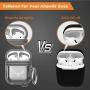 Lauzq Metal Airpods Case,Hard Case Cover Full Protective Skin Cover Shockproof Compatible Airpods 1&2 Charging Case(Not for Wireless Charging),Dual-Layer Silicone & Anti-Lost Keychain