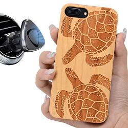 iProductsUS Wood Phone Case Compatible with iPhone SE (2020), iPhone 8, 7, 6/6S and Magnetic Mount, Cute Turtles Engraved in USA, Built-in Metal Plate,TPU Rubber Shockproof Covers (4.7 inch)