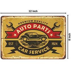 AOYEGO Auto Parts Car Service Tin Sign, Vintage Metal Tin Signs for Cafes Bars Pubs Shop Wall Decorative Funny Retro Signs for Men Women 8x12 Inch