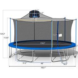 Globalucky 16FT Trampoline with Safety Enclosure Net, Fitness Trampoline,Basketball Hoop, Spring Pad, Ladder, Combo Bounce Jump Trampoline, Outdoor Trampoline for Kids, Adults