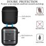 Airpods Case,Double Protection (Metal+Silicone)【Front LED Visible】 Ultra Lightweight Shockproof Dustproof Scratchproof Accessories with Anti-Lost Keychain for Airpods1&2 Charging (Black)