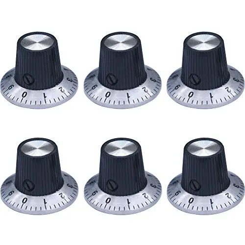 mxuteuk 6Pcs Black with Silver Potentiometer Control Knob Volume Audio Electric Guitar Bass Screw Type 29 x 18mm (dh) KNOB-C-2