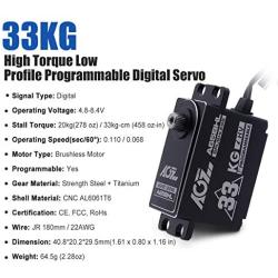 AGFRC 33KG Low-Profile High-Torque Digital-Servo - Programmable Metal Gear for 1/10 RC Drift Racing Car Truck, Control Angle 180° (A65BHL&AGF-SPV2)