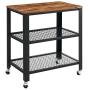 VINEXT 3-Tier Kitchen Serving Cart, Industrial Rolling Cart on Wheels, Simple and Convenient Storage Rack for Living Room, Vintage Style Wooden Board, Stable Metal Frame