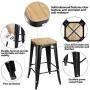 ZENY Set of 4 Metal Bar Stools 26'' Counter Height with Wooden Seat Stackable Indoor/Outdoor Barstools, 330 lbs Capacity