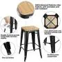 ZENY Set of 4 Metal Bar Stools 26'' Counter Height with Wooden Seat Stackable Indoor/Outdoor Barstools, 330 lbs Capacity