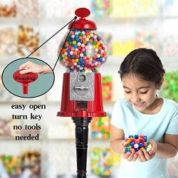 Gumball Machine - 15 Inch Candy Dispenser with Stand for 0.62 Inch Bubble Gum Ball - Heavy Duty Red Metal with Large Glass Ball- Easy Twist-Off Refill - Free or Coin Operated - by The Candery