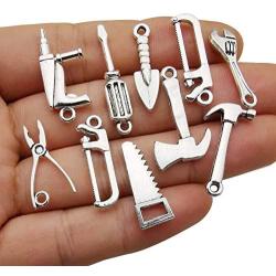 WOCRAFT 50pcs Wholesale Bulk Lots Alloy Home Tool Charms for Jewelry Making Mixed Smooth Tibetan Silver Metal Charms Pendants DIY for Jewelry Making Necklace Bracelet and Crafting (M351)