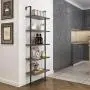 SUPERJARE Industrial Ladder Shelf, 5-Tier Wood Wall-Mounted Bookcase with Stable Metal Frame, 72 Inches Storage Rack Shelves Display Plant Flower, Stand Bookshelf for Home Office - Vintage Brown SUPERJARE Industrial Ladder Shelf, 5-Tier Wood Wall-Mounted Bookcase with Stable Metal Frame, 72 Inches Storage Rack Shelves Display Plant Flower, Stand Bookshelf for Home Office - Vintage Brown