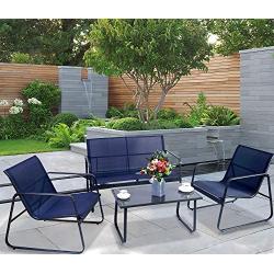 Kozyard Sofia 4 Pieces Patio/Outdoor Conversation Set with Strong Powder Coated Metal Frame, Breathable Textilence, Includes One Love Seat, Two Chairs and One Table (Navy Blue)