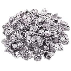 160-210pcs Bali Style Jewelry Making Metal Bead Caps Deluxe New Mix, 100 Gram,Tibetan Silver