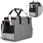 Yarwo Sewing Machine Carrying Case with Bottom Wooden Board, Universal Sewing Machine Tote Compatible with Most Standard Sewing Machine and Accessories, Gray with Grid