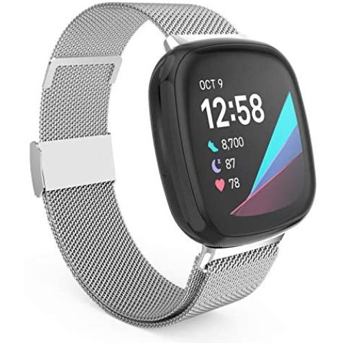 HAYUL Bands Compatible with Fitbit Versa 3/Fitbit Sense for Women Men, Stainless Steel Metal Replacement Mesh Bracelet Strap Wristbands for Fitbit Versa 3/Sense Smart Watch (Large, Silver)