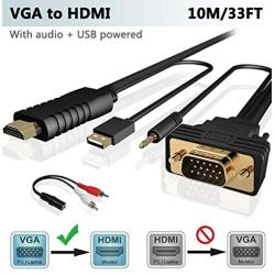 VGA to HDMI Cable 10M/30 Feet (Old PC to New TV/Monitor with HDMI),FOINNEX VGA to HDMI Cable with Audio for Connecting Old PC,Laptop with a VGA Output to New Monitor,HDTV.Male to Male, All-in-ONE