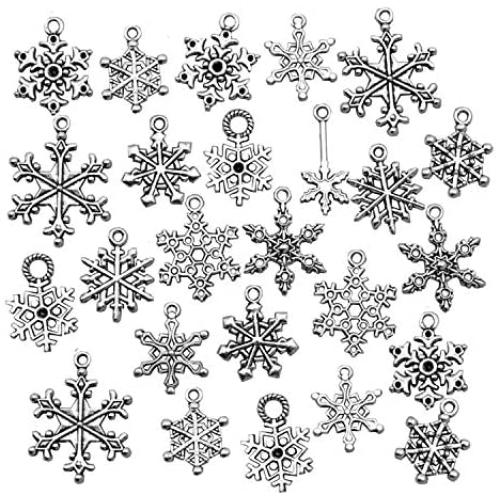 Snowflake Charm-100g (About 80-90pcs) Antique Silver Christmas Snowflake Charms Pendants for Crafting, Jewelry Findings Making Accessory for DIY Necklace Bracelet (M005)