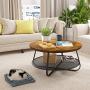 Teraves Industrial Coffee Table for Living Room,Round Coffee Table with Storage Shelf,Modern Coffee Table with Metal Frame,Easy Assembly