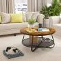 Teraves Industrial Coffee Table for Living Room,Round Coffee Table with Storage Shelf,Modern Coffee Table with Metal Frame,Easy Assembly