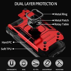 Charlam Compatible with iPhone 12 Pro Max Case 6.7'' 2020 for Women Men, Sleek Durable Dual Layer Shock Absorption Case Cover with Metal Ring Kickstand, Red