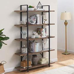 SUPERJARE 5-Shelf Industrial Bookshelf, Open Etagere Bookcase with Metal Frame, Rustic Book Shelf, Storage Display Shelves, Wood Grain - Vintage Brown