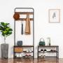 HOOBRO Coat Rack Shoe Bench, Pipe Style Hall Tree Organizer, Entryway Storage Shelf with Unique Double Hooks, Wood Look Accent Furniture with Metal Frame, Industrial Design, Rustic Brown BF01MT01
