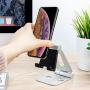 Olixar Smart Phone Holder for Desk Metal Construction - Adjustable - Anti-Slip Base and Convenient Charging Port - Fits All Smartphones & Tablets - Silver