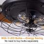 Industrial Retractable Ceiling Fans with Lights - [Update] with 5 LED Bulbs 4 Mode Timing with Remote Controller 42inch Vintage Ceiling Fans with 2 Down Rods