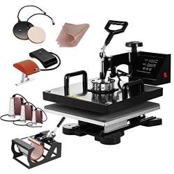 SmarketBuy Heat Press 15x15 Inch Digital Sublimation T-Shirt Heat Press Machine for Hat Mug Plate 8 in 1 Black (8-in-1)