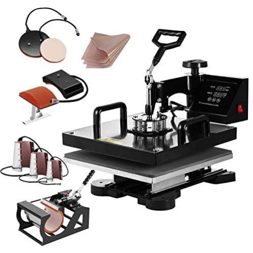 SmarketBuy Heat Press 15x15 Inch Digital Sublimation T-Shirt Heat Press Machine for Hat Mug Plate 8 in 1 Black (8-in-1)