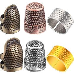 6 Pieces Sewing Thimble Finger Protector Fingertip Thimble Adjustable Finger Metal Shield Protector for Sewing Embroidery Needlework Retro Hand Working