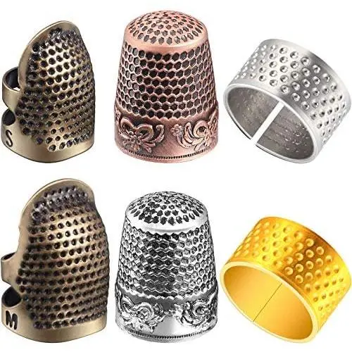 6 Pieces Sewing Thimble Finger Protector Fingertip Thimble Adjustable Finger Metal Shield Protector for Sewing Embroidery Needlework Retro Hand Working 6 Pieces Sewing Thimble Finger Protector Fingertip Thimble Adjustable Finger Metal Shield Protector for Sewing Embroidery Needlework Retro Hand Working