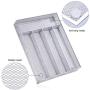 Flatware Organizers 5 Compartments, Metal Mesh Kitchen Utensil Drawer Cutlery Tray with 4 Foam Feet, Silver