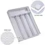 Flatware Organizers 5 Compartments, Metal Mesh Kitchen Utensil Drawer Cutlery Tray with 4 Foam Feet, Silver Flatware Organizers 5 Compartments, Metal Mesh Kitchen Utensil Drawer Cutlery Tray with 4 Foam Feet, Silver