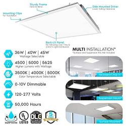 Luxrite 2x2 FT LED Light Panel, 36/40/45W, Color Temperature Selectable 3500K | 4000K | 5000K, Dimmable Drop Ceiling Lights, 4500/5000/5625 Lumens, IC Rated, UL Listed, 120-277V, DLC Premium (4 Pack)