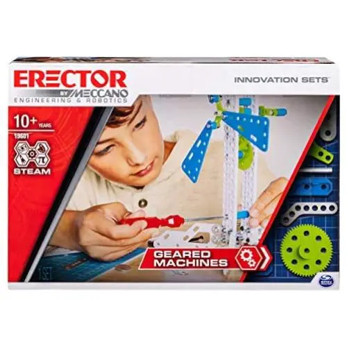 Meccano Erector, Geared Machines S.T.E.A.M. Building Kit with Moving Parts, for Ages 10 and Up, Multicolor Meccano Erector, Geared Machines S.T.E.A.M. Building Kit with Moving Parts, for Ages 10 and Up, Multicolor