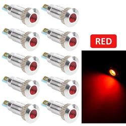 FICBOX 10Pcs LED Indicator Light 12V 5/16 Inch 8mm Metal Shell Panel Mount Signal Pilot Dash Directional Lights for Motorcycle Car Truck Boat (Red)