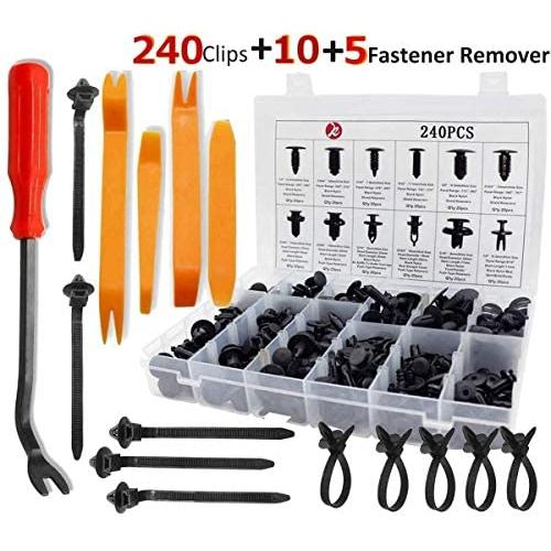 KCRTEK 255pcs Bumper Retainer Clips,Fasteners Push Retainer Kit Door Trim Panel Fender Clips Auto Push Pin Rivets Set Car Plastic Rivets with 12 Sizes for Toyota,GM,Ford,Honda,Acura,Chrysler