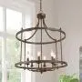 Farmhouse Chandelier, 6-Light Rustic Pendant Light, 21.5'' Drum Chandelier Lighting for Dining Room, Kitchen Island, Foyer, Stairway, Distressed Bronze Metal Finish