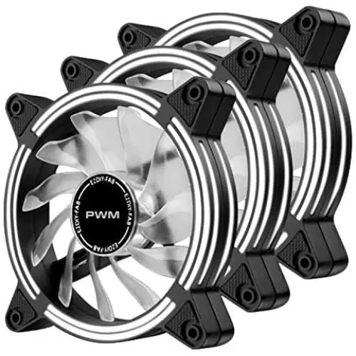 EZDIY-FAB 120mm PWM White LED Fan, Dual-Frame LED Case Fan for PC Cases, High Airflow Quiet,CPU Coolers, and Radiators,4-Pin-3-Pack… EZDIY-FAB 120mm PWM White LED Fan, Dual-Frame LED Case Fan for PC Cases, High Airflow Quiet,CPU Coolers, and Radiators,4-Pin-3-Pack…