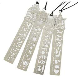 Petift Metal Bookmark Ruler Set of 4,Stainless Steel Hollow Cute Drawing Template Painting Stencil for Art Craft/DIY Photo Album/Notebook/Diary, Great Gift for Kids Students Writer and Reader