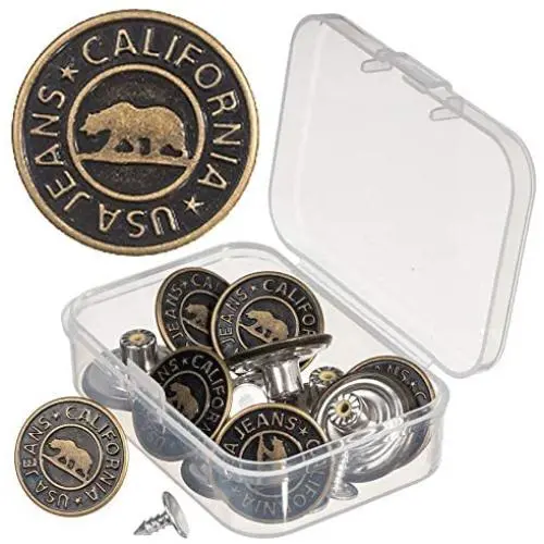 ZEFFFKA Jean Buttons Metal Copper No-Sew Instant Tack Adjustable Snap Fasteners Replacement Kit 12 Pcs 3/4 Inches (20 mm) ZEFFFKA Jean Buttons Metal Copper No-Sew Instant Tack Adjustable Snap Fasteners Replacement Kit 12 Pcs 3/4 Inches (20 mm)