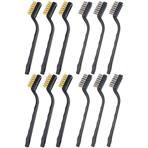 LEVOSTORE Wire Brush, 12 Pieces Plastic Handles Mini Metal Brush Handle Stainless Steel Wire Bristles Brush Set for Cleaning Welding Slag and Rust