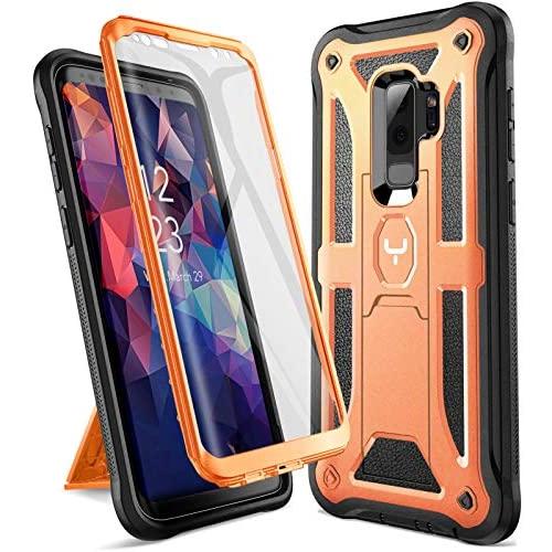 YOUMAKER Designed for Galaxy S9 Plus Case, Heavy Duty Protection Kickstand with Built-in Screen Protector Shockproof Case Cover for Samsung Galaxy S9 Plus 6.2 inch - Orange/Black
