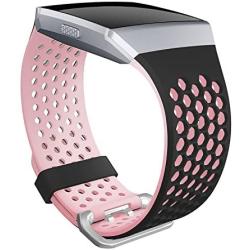 SKYLET Bands Compatible with Fitbit Ionic, Soft Silicone Breathable Replacement Wristband Compatible with Fitbit Ionic Smart Watch with Buckle (Black-Pink, Small)