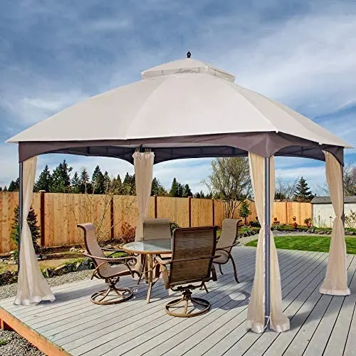 AsterOutdoor 10x12 Outdoor Gazebo for Patios Canopy for Shade and Rain with Mosquito Netting, Waterproof Soft Top Metal Frame Gazebo for Lawn, Garden, Backyard and Deck, 99% UV Rays Block (Beige) AsterOutdoor 10x12 Outdoor Gazebo for Patios Canopy for Shade and Rain with Mosquito Netting, Waterproof Soft Top Metal Frame Gazebo for Lawn, Garden, Backyard and Deck, 99% UV Rays Block (Beige)