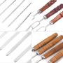 DONGXIUB Grilling Stainless Steel Needles Barbecue Forks Roasting Sticks BBQ Forks and U Shape Metal Shish Kebab Skewers with Wooden Handle 7 Piece Set