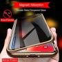 HONTECH Magnetic Case for iPhone 11 Pro, Slim Privacy Magnetic Adsorption Front and Back Tempered Glass with Built-in Screen Protector Metal Bumper Flip Cover 5.8 inch, Gold